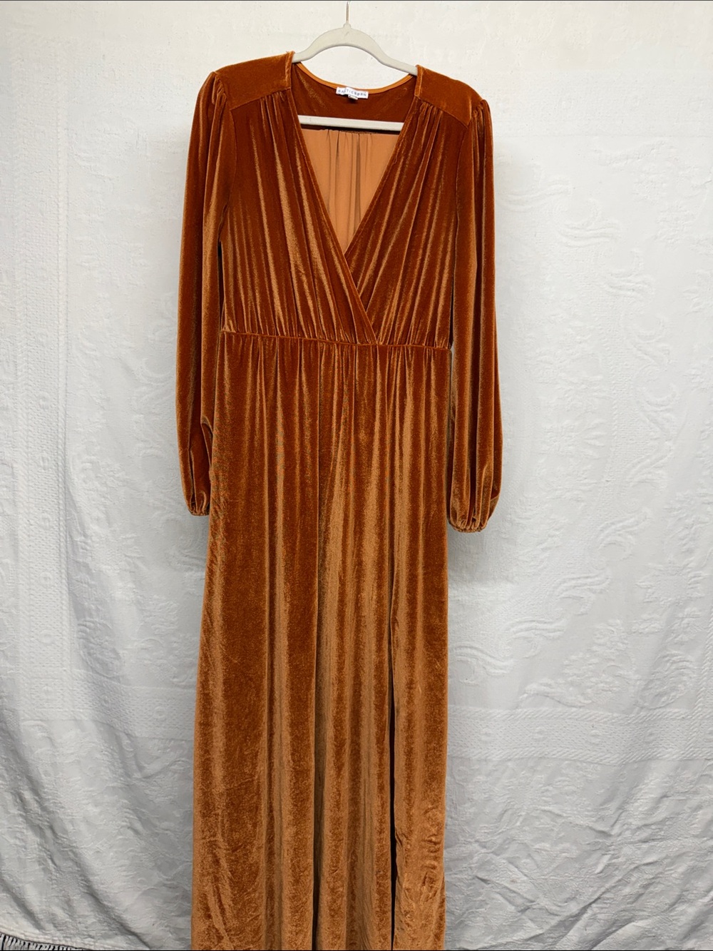 Baltic Born Copper Velvet Wrap Maxi Dress w/ slit